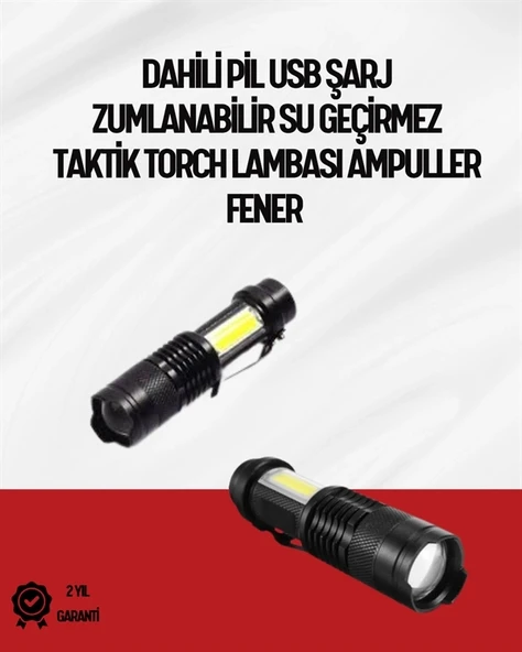 Mey İthalat® Mini Boy LED El Feneri - 2000 Lümen, Su Geçirmez Tasarım ürün görseli 1