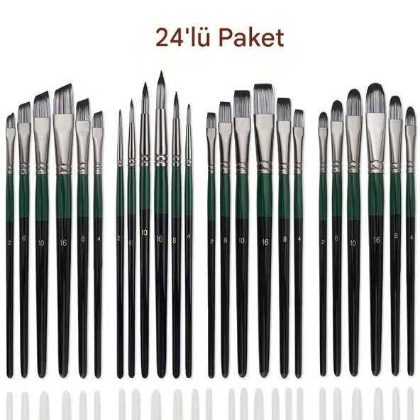 Resim fırça seti 24 Adet-4 farklı model, akrilik boya, yağlı boya, guaj boya, üstün kalite ürün görseli 1