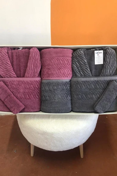 Zebra 8 Parça Aile Bornoz Takımı Mürdüm - Antrasit ürün görseli 1
