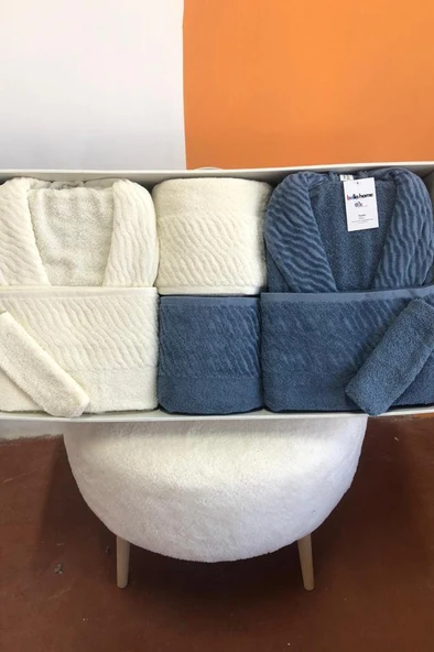 Zebra 8 Parça Aile Bornoz Takımı Krem - İndigo ürün görseli 1