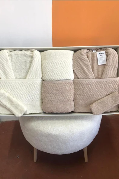 Zebra 8 Parça Aile Bornoz Takımı Krem - Bej ürün görseli 1