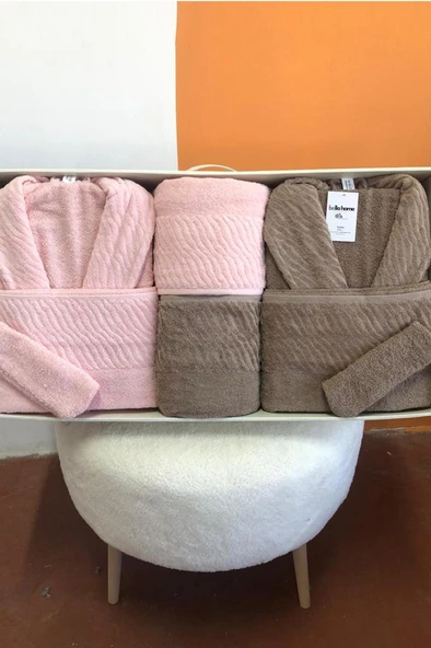 Zebra 8 Parça Aile Bornoz Takımı Pembe - Kahve ürün görseli 1