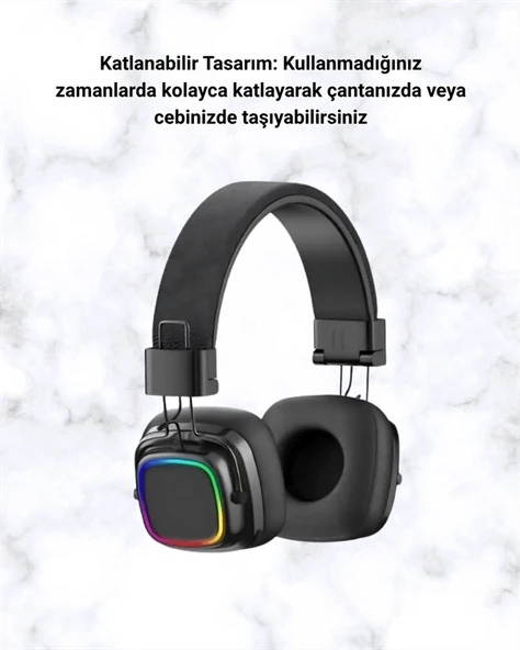 Mey İthalat® RGB Işıklı Katlanabilir Bluetooth 5.3 Kulak Üstü Kulaklık ürün görseli 1
