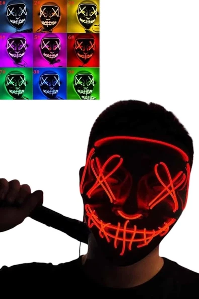 Mey İthalat® Led Işıklı Neon Maske Cadılar Bayramı Maskesi Korkunç Korku Maskesi ürün görseli 1