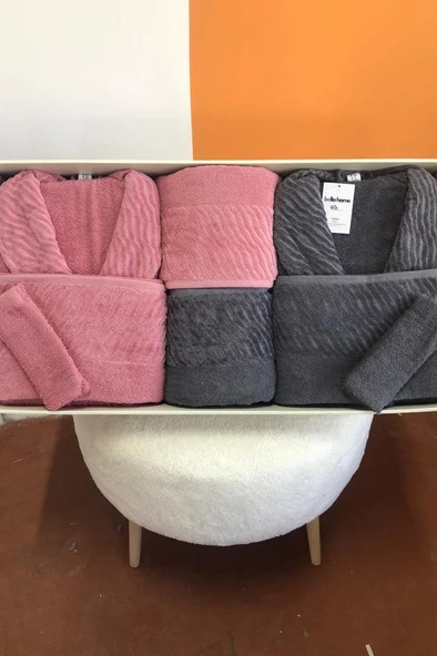Zebra 8 Parça Aile Bornoz Takımı Gül Kurusu - Antrasit ürün görseli 1