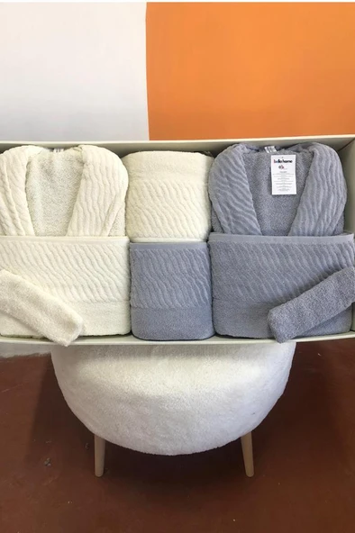 Zebra 8 Parça Aile Bornoz Takımı Krem - Gri ürün görseli 1