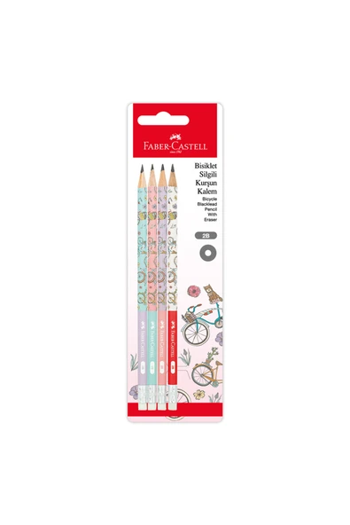 Faber-Castell Bisiklet Desenli Silgili Kurşun Kalem, 2B, 12'li Paket ürün görseli 1