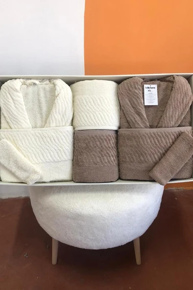 Zebra 8 Parça Aile Bornoz Takımı Krem - Kahve ürün görseli 1