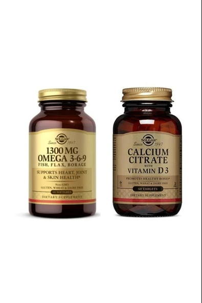 Solgar Omega 3-6-9 Efa 1300mg 60 Softjel+Solgar Calcium Citrate with Vitamin D3 250 mg 60 Tablet ürün görseli 1