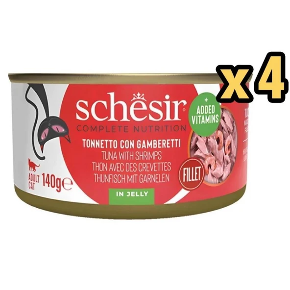Schesir Ton Balığı ile Karidesli Jöle İçinde Kedi Konservesi 140g x 4 Adet ürün görseli 1