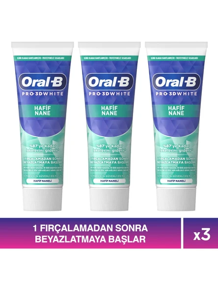 Oral-B Pro 3D White Hafif Nane Diş Macunu 75 ml x 3 Adet ürün görseli 1