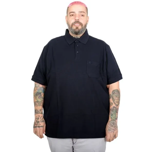 Battal Beden Erkek Tshirt Polo Yaka Cepli Klasik Pike 20552 Lacivert ürün görseli 1