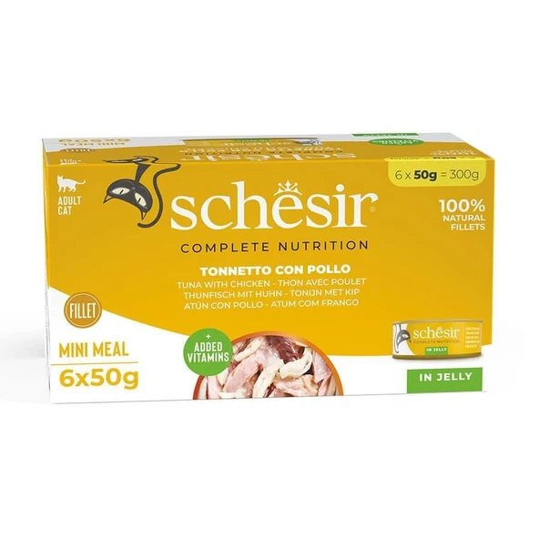 Schesir Tam ve Dengeli Ton Balığı ile Tavuklu Jöle İçinde Kedi Konservesi Multipack 6x50g ürün görseli 1