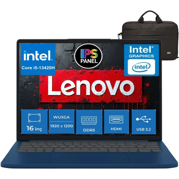 Ideapad Slim 3 Intel Core I5 13420H 16GB Ddr5 512GB SSD Freedos 16" Wuxga (1920X1200) IPS 300NITS Taşınabilir Bilgisayar + Cimete Çanta ürün görseli 1