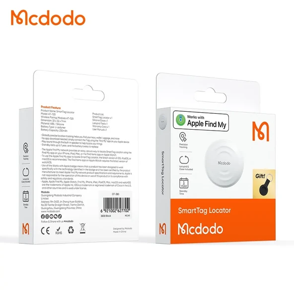 Mcdodo AT-720 Smarttag Akıllı Takip Cihazı - Beyaz - Anahtarlık Kılıf Hediyeli ürün görseli 1