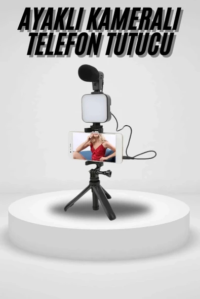 Mey İthalat® Akıllı Telefon Vlog Kiti Tripod Mini Mikrofonlu Telefon Tutucu ürün görseli 1