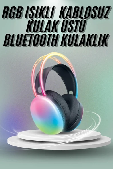 Mey İthalat® Kulak Üstü Kablosuz Bluetooth Kulaklık Unısex Renkli Işıklı Kulaklık ürün görseli 1