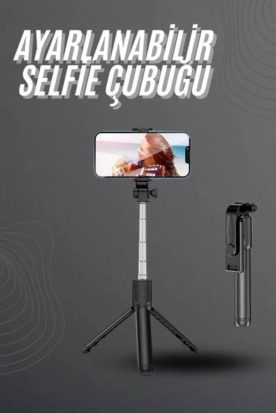 Mey İthalat® Selfie Çubuğu Tripod Bluetooth Kumandalı Selfie Çubuğu Telefon Tutucu ürün görseli 1