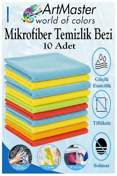 Mikrofiber Temizlik Bezi 10 Adet Renkli Mikrofiber Bez 40x40cm Mutfak Bezi Kurulama Bezi Cam Bezi Leke Tutmaz İz Bırak ürün görseli 1