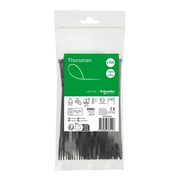 Schneider Electric IMT46406 150x3,6 Siyah Kablo Bağı Klips 100'lü Paket ürün görseli 1