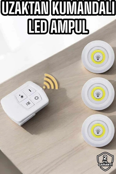 Mey İthalat® Led Lamba 3'lü Uzaktan Kumandalı Yapışkanlı Beyaz Işık ürün görseli 1
