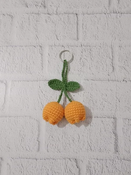 Çanta Süsü Portakal Rengi Lale Amigurumi Organik Anahtarlık Oyuncak ürün görseli 1