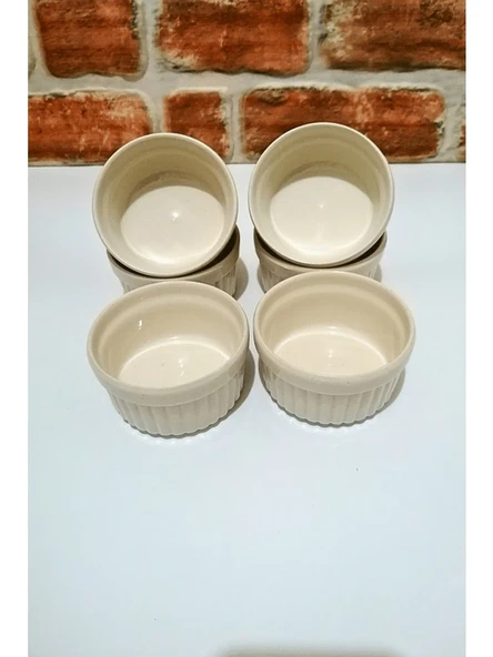 Seramik Sufle Fırın Kabı 6 Adet - Krem Renk ürün görseli 1