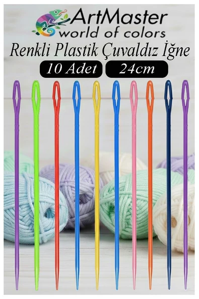 Çuvaldız Yün İğnesi Renkli Plastik 24 cm 10 Adet Plastik Yün Örgü Örme Dikiş İğnesi Dokuma İğnesi Yün Dikme İğnesi ürün görseli 1