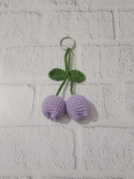 Çanta Süsü Lila Renk Lale Amigurumi Organik Anahtarlık Oyuncak ürün görseli 1