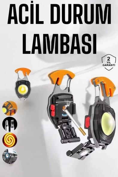 Mey İthalat® yeni nesil Kamp Feneri Çok Fonksiyonlu Fener Anahtarlık Usb Çakmaklı Cam Kırıcı Kemer Kesici Açacak ürün görseli 1