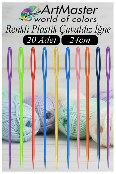 Çuvaldız Yün İğnesi Renkli Plastik 24 cm 20 Adet Plastik Yün Örgü Örme Dikiş İğnesi Dokuma İğnesi Yün Dikme İğnesi ürün görseli 1