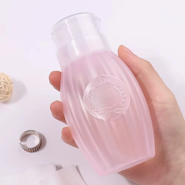 Desenli Pompalı Sıvı Şişesi Aseton Cleanser Şişesi Pembe 200ml ürün görseli 1