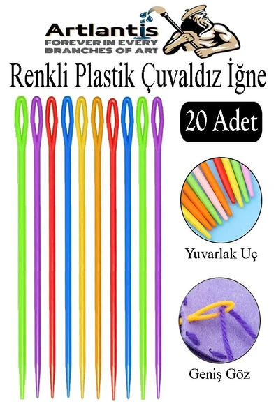 Renkli Plastik Çuvaldız Yün İğnesi 24 cm 20 Adet Plastik Dikiş İğnesi Yün Örgü Dikme İplik İğne Dokuma İğnesi ürün görseli 1