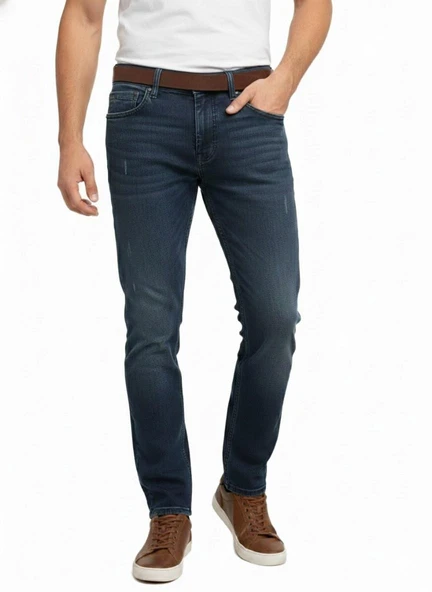 Erkek Silim Fit Jeans Tırnak Eskitme Model Pantolon 311 BGL-ST04975 ürün görseli 1