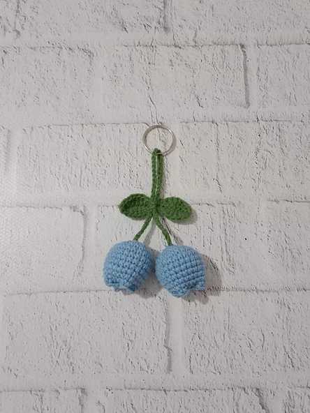 Çanta Süsü Mavi Renk Lale Amigurumi Organik Anahtarlık Oyuncak ürün görseli 1
