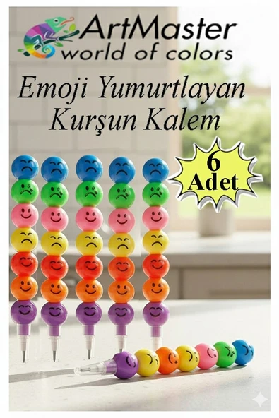 Emoji Kurşun Kalem Yumurtlayan 6 Adet Eğlenceli Gülen Yüzlü Kurşun Kalem Hediyelik Kurşun Kalem ürün görseli 1