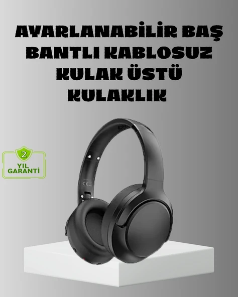 Mey İthalat® Siyah Kablosuz Bluetooth Kulaklık 300 mAh Hızlı Şarj Katlanabilir Pedli ürün görseli 1