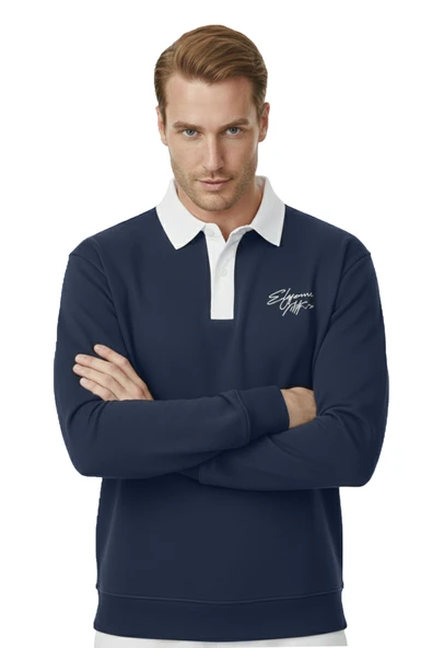 DeepSEA Erkek Relax Fit İçi Polarlı Polo Yaka Sweatshirt – Pamuklu Kalın Sweatshirt 2600762 ürün görseli 1