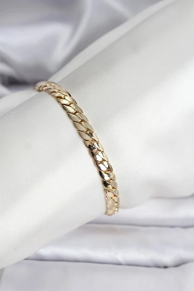 Mey İthalat® 14K Gold Renk Kaplama Ezme Zincir Model Kadın Bileklik ürün görseli 1