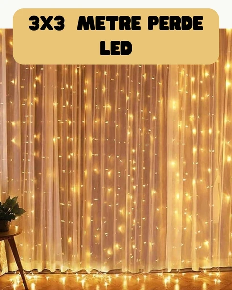 Mey İthalat® 3x3 Metre Perde LED Işık Sıcak  Şelale Tasarım Dekoratif Aydınlatma ürün görseli 1