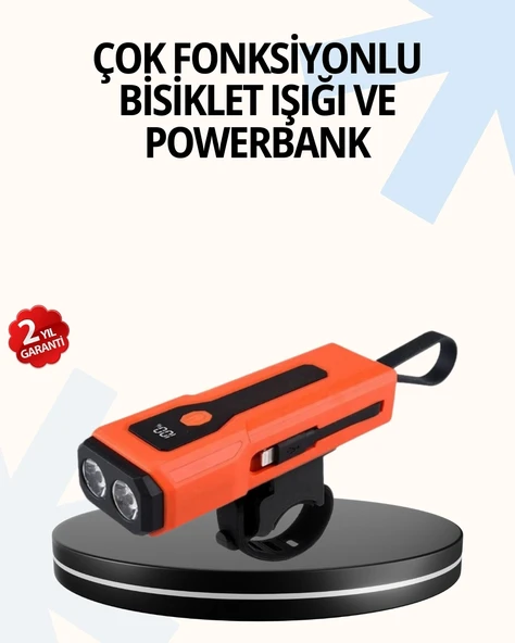 Mey İthalat® Powerbank Özellikli Bisiklet Işığı Dijital Göstergeli Led ürün görseli 1