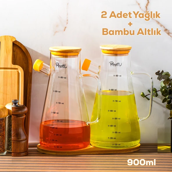 Perotti Gael Bambu Standlı Borosilikat Cam Yağlık Sirkelik Bambu Kapaklı Yağdanlık 900 ml - 16532 ürün görseli 1