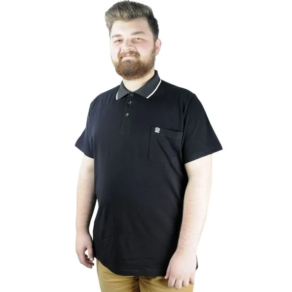 Büyük Beden T Shirt Polo Likralı Süprem Cepli 21558 Siyah ürün görseli 1