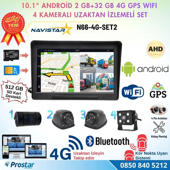 4G Uzaktan izlemeli 10 inç Android, 4 Kameralı, Wifi, GPS, Bluetooth 2 GB + 32 GB ve 512 GB SD Kart Destekli Set ürün görseli 1