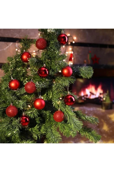 12’li Parlak Kırmızı 3 Cm Top Süs Noel Çam Ağacı Süsü Ev Ofis Dekor Yılbaşı Çam Ağacı Süsleri Topu ürün görseli 1