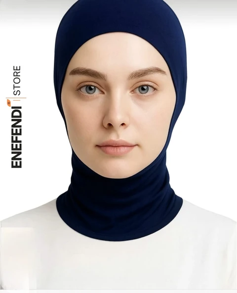Boyunluklu Spor Bone | Lacivert Tesettür Hijab • Geçmeli Hazır Bone • Rahat ve Şık Penye Kullanım ürün görseli 1