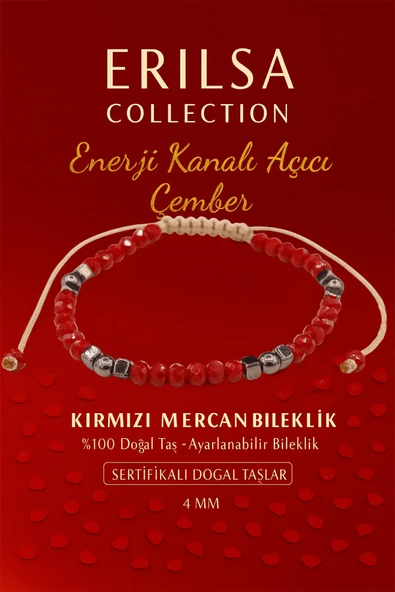 Sertifikalı Enerji Kanalı Açıcı Denge Bilekliği – Kırmızı Mercan ve Terahertz Doğal Taş 4 mm ürün görseli 1