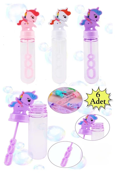Unicorn Baloncuk Üfleme 6 Adet Köpük Baloncuk Üfleme Oyuncağı Mini Baloncuk Unicorn Bubbles Balon Üfleme ürün görseli 1