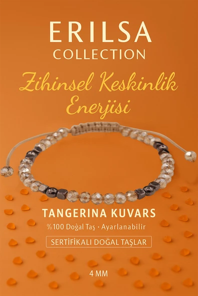 Sertifikalı Zihinsel Keskinlik Enerjisi Bilekliği – Tangerina Kuvars ve Terahertz Doğal Taş 4 mm ürün görseli 1