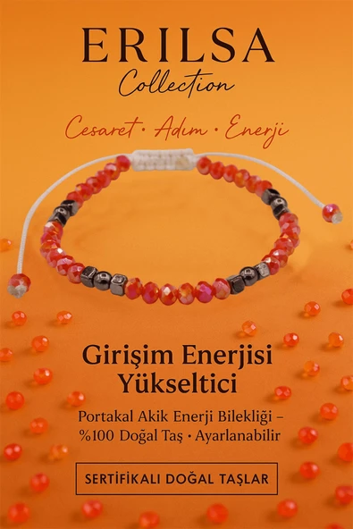 Sertifikalı Girişim Enerjisi Aktivasyon Bilekliği – Portakal Akik ve Terahertz Doğal Taş 4 mm ürün görseli 1